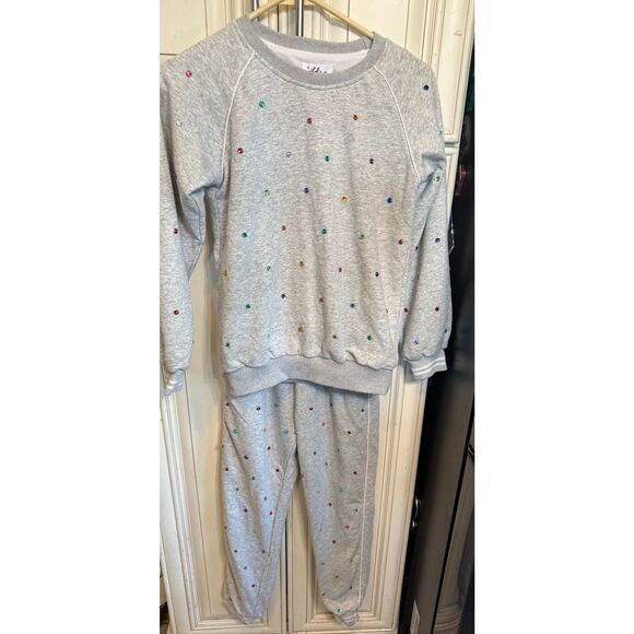Lola The Boys Girl's Rhinestone Embellished Sweatshirt & Pants Set Gray Size 12 - Picture 3 of 15